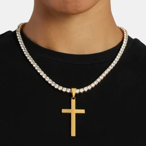 50mm Large Gold Plated Polished Cross Pendant