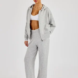 Knitted Zip Through & Jogger With Contrast Tipping - Grey