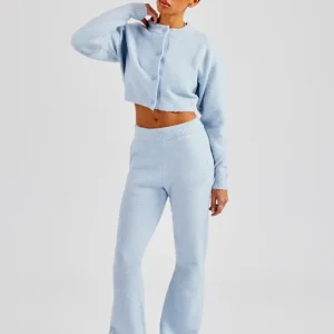 Knitted Cropped Cardigan & Flare Trouser - Baby Blue
