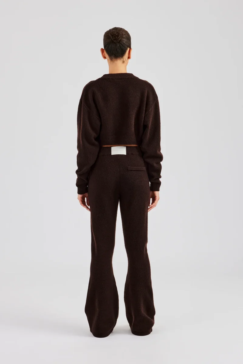 Knitted Cropped Cardigan & Flare Trouser - Chocolate - Image 6