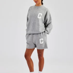 C Knitted Sweatshirt & Shorts - Grey