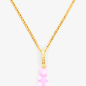 Pink Gummy Bear Pendant Necklace - Gold
