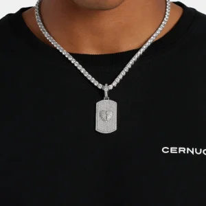 Iced CZ Debossed Heartbreak Dog Tag Pendant