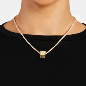 Gold Plated Iced F Letter Block Pendant