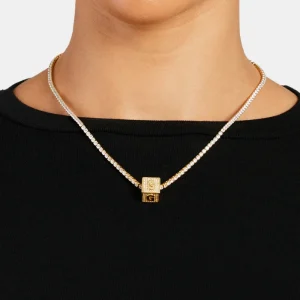 Gold Plated Iced G Letter Block Pendant
