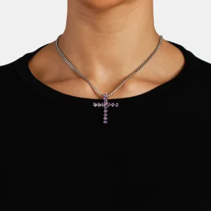 Iced Purple CZ Cross Cuban Necklace