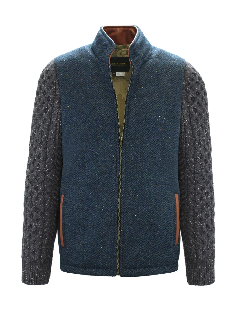 Blue Herringbone Shackleton Jacket with Charcoal Cable Knit Sleeve - Image 2