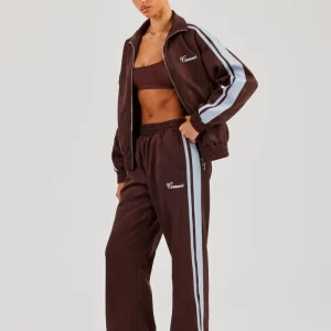 Suede Track Jacket & Jogger With Side Stripes - Coffee