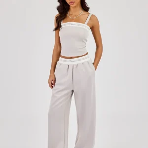 Contrast Structured Top & Wide Leg Trouser - Grey