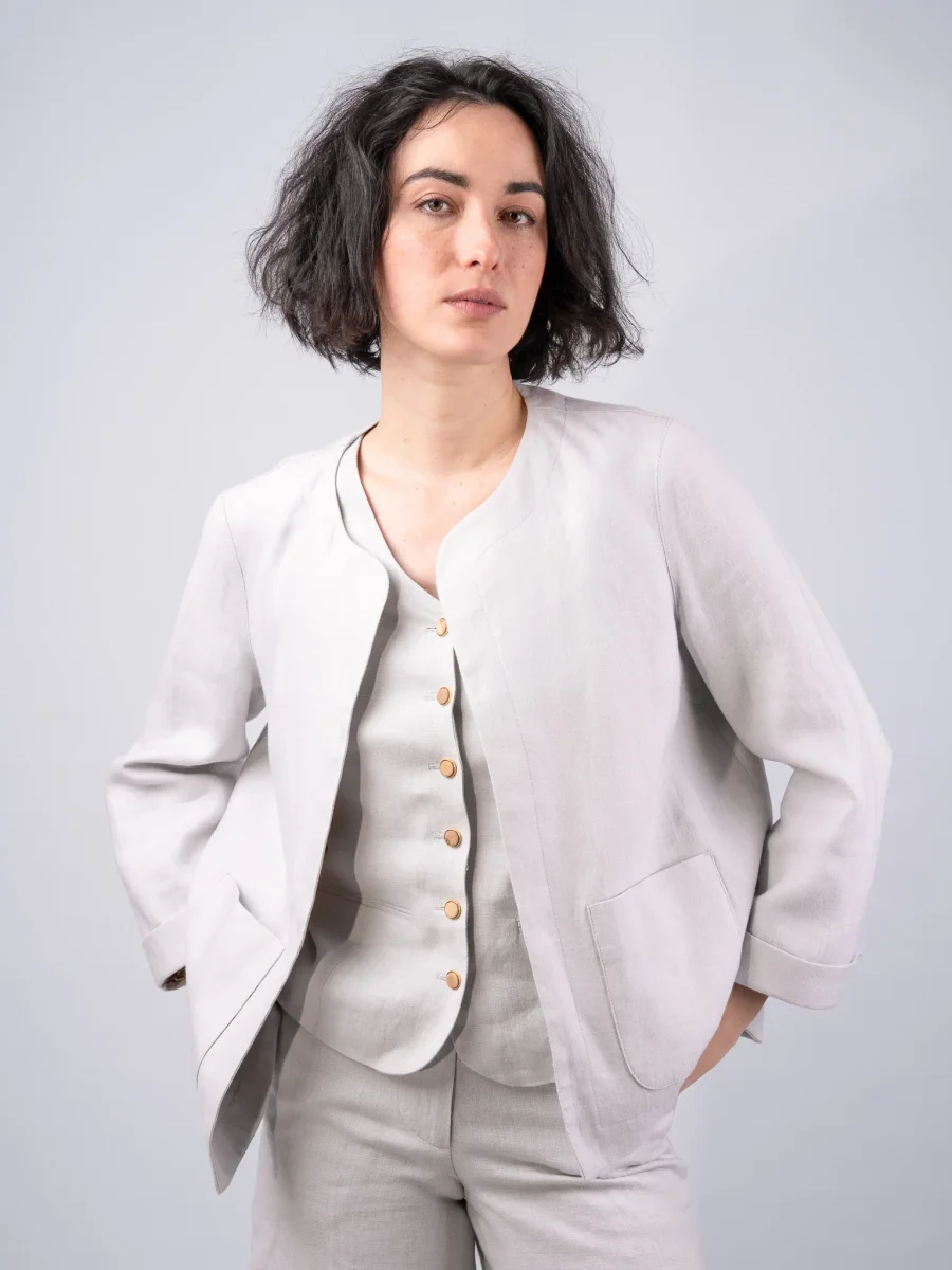 Women's Silver Linen Boxy Jacket & Blazer - Image 4