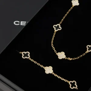 Black and Iced Enamel Chain & Bracelet Gift Set - Gold