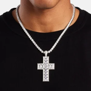 Square Baguette Cross Pendant - White