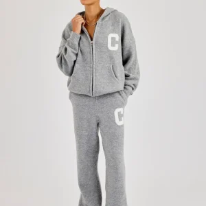 Hooded Zip Through Knitted Tracksuit - Grey